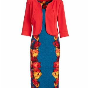Allen Kay Red & Blue Sleeveless Dress & Jacket